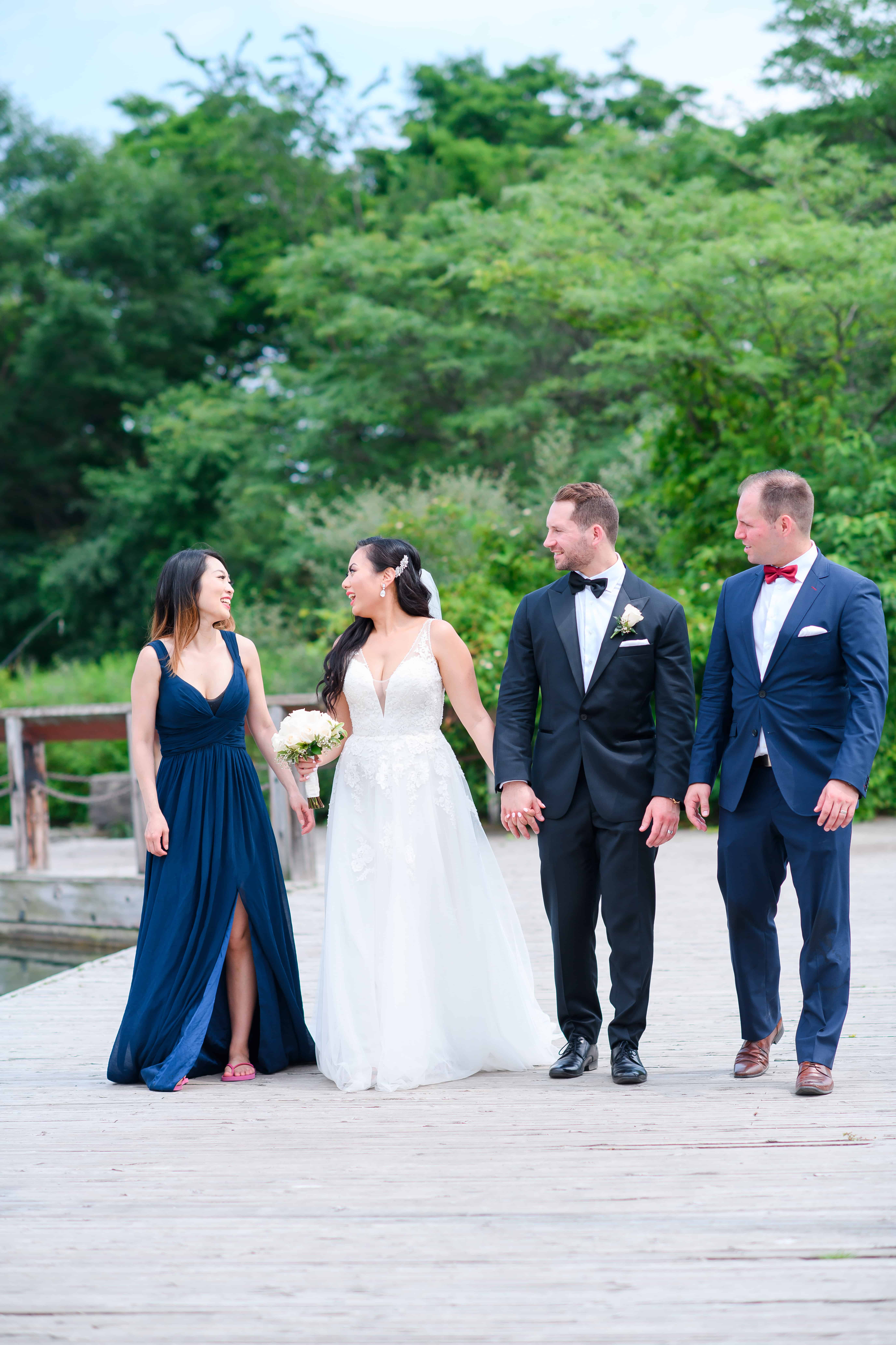 bridal party inspiration walking and laughing