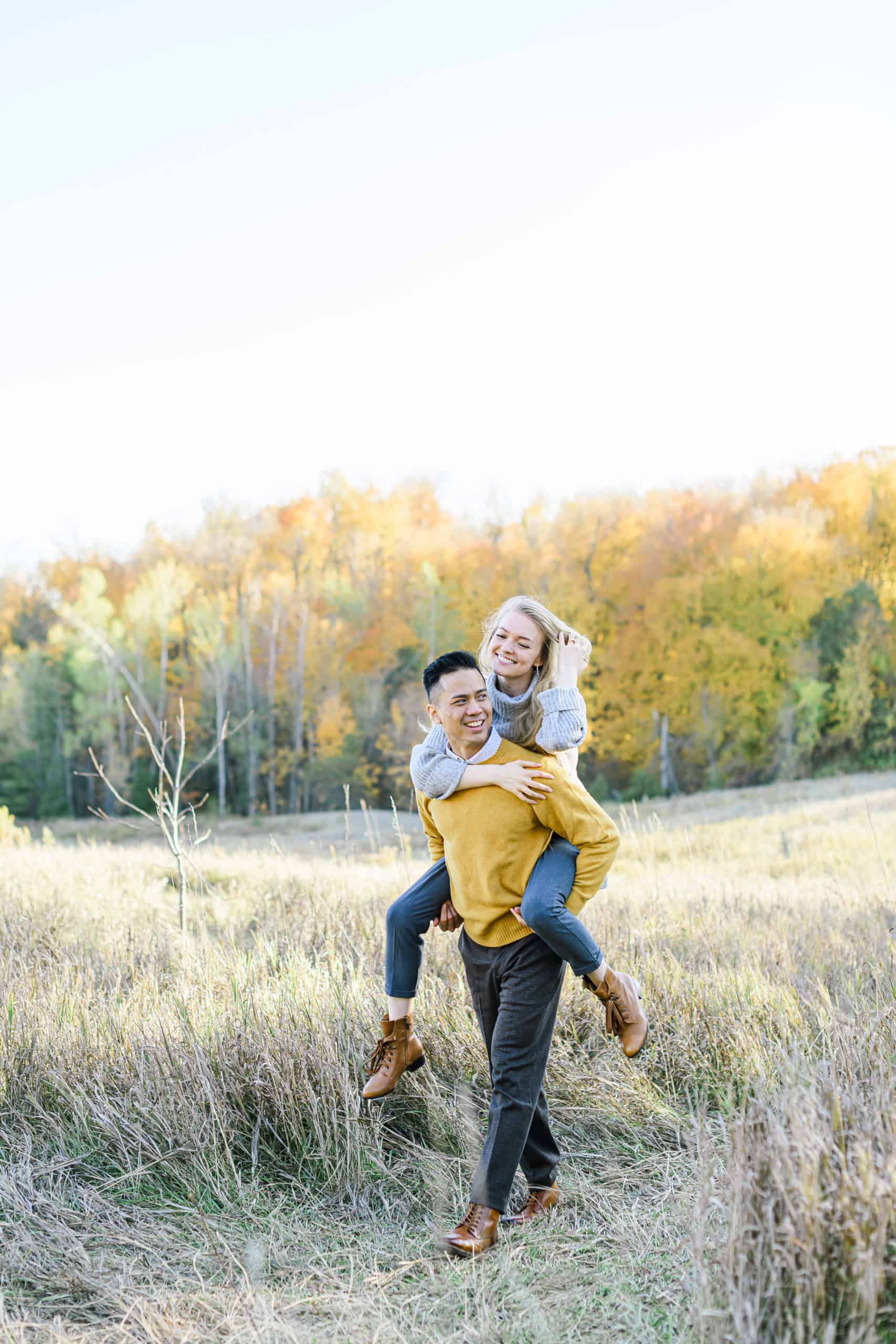 playful couple during engagement session
