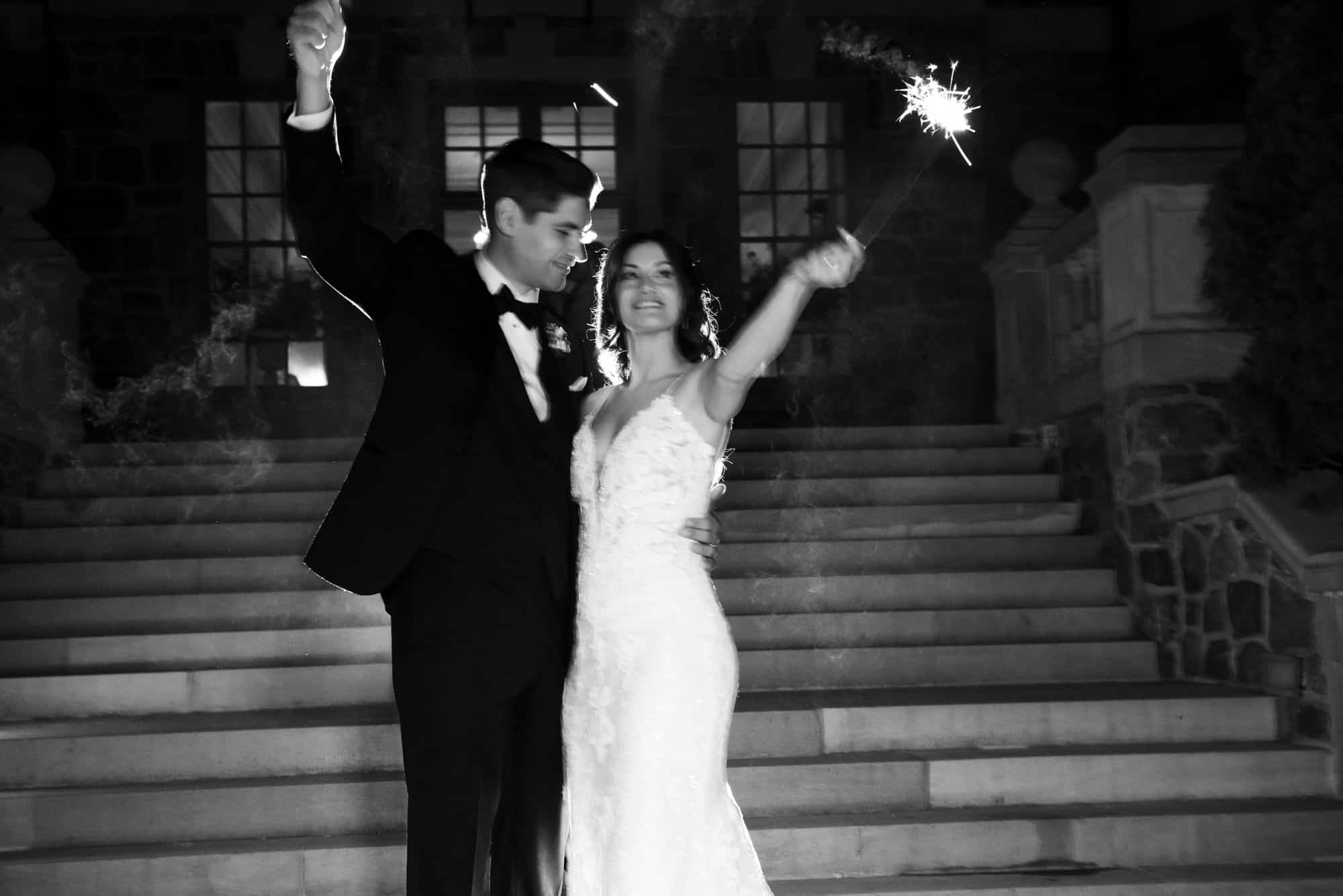 black and white romantic sparklers wedding photos